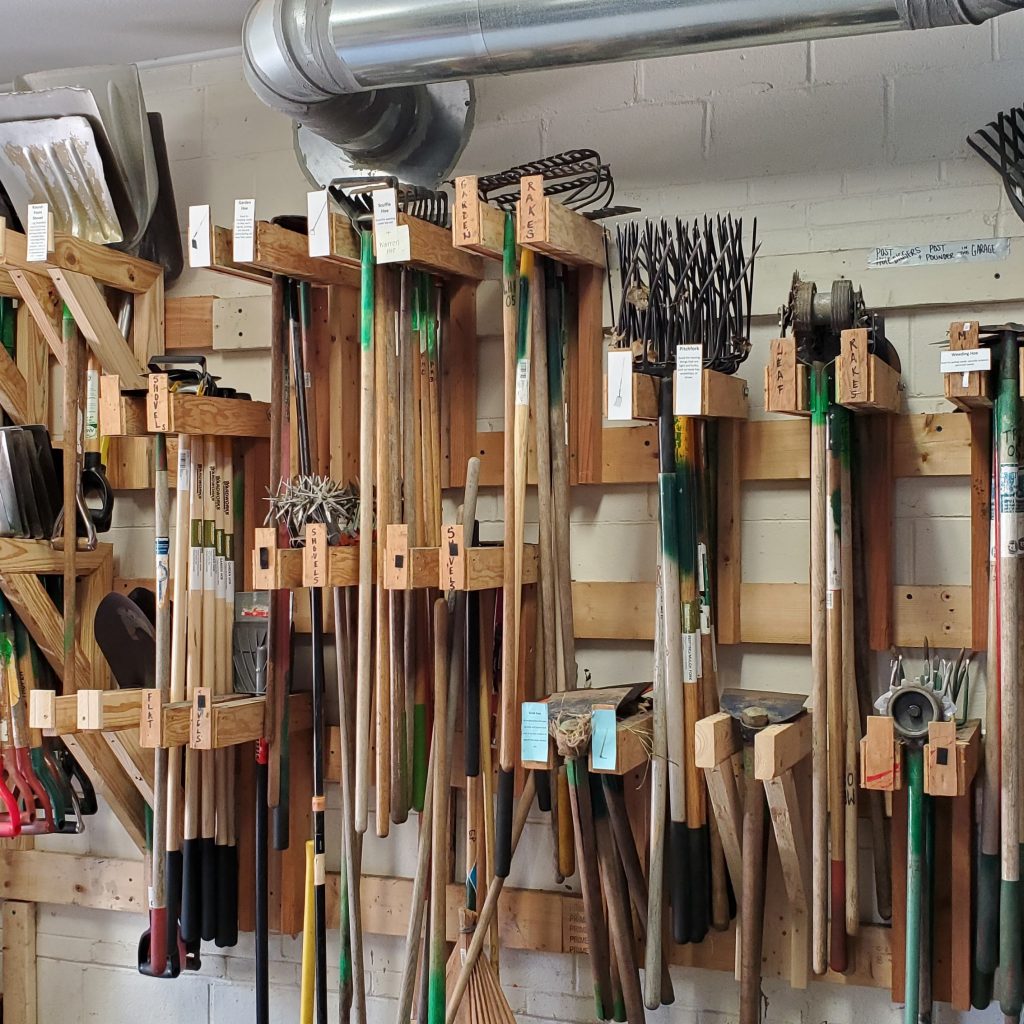 rack of garden tools